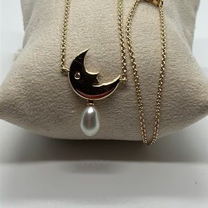 14K Yellow Gold Crescent 🌙 Moon Diamond 17” Necklace